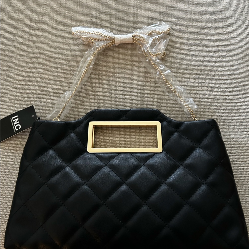 INC International Concepts Black Quilted Clutch with Gold Accents